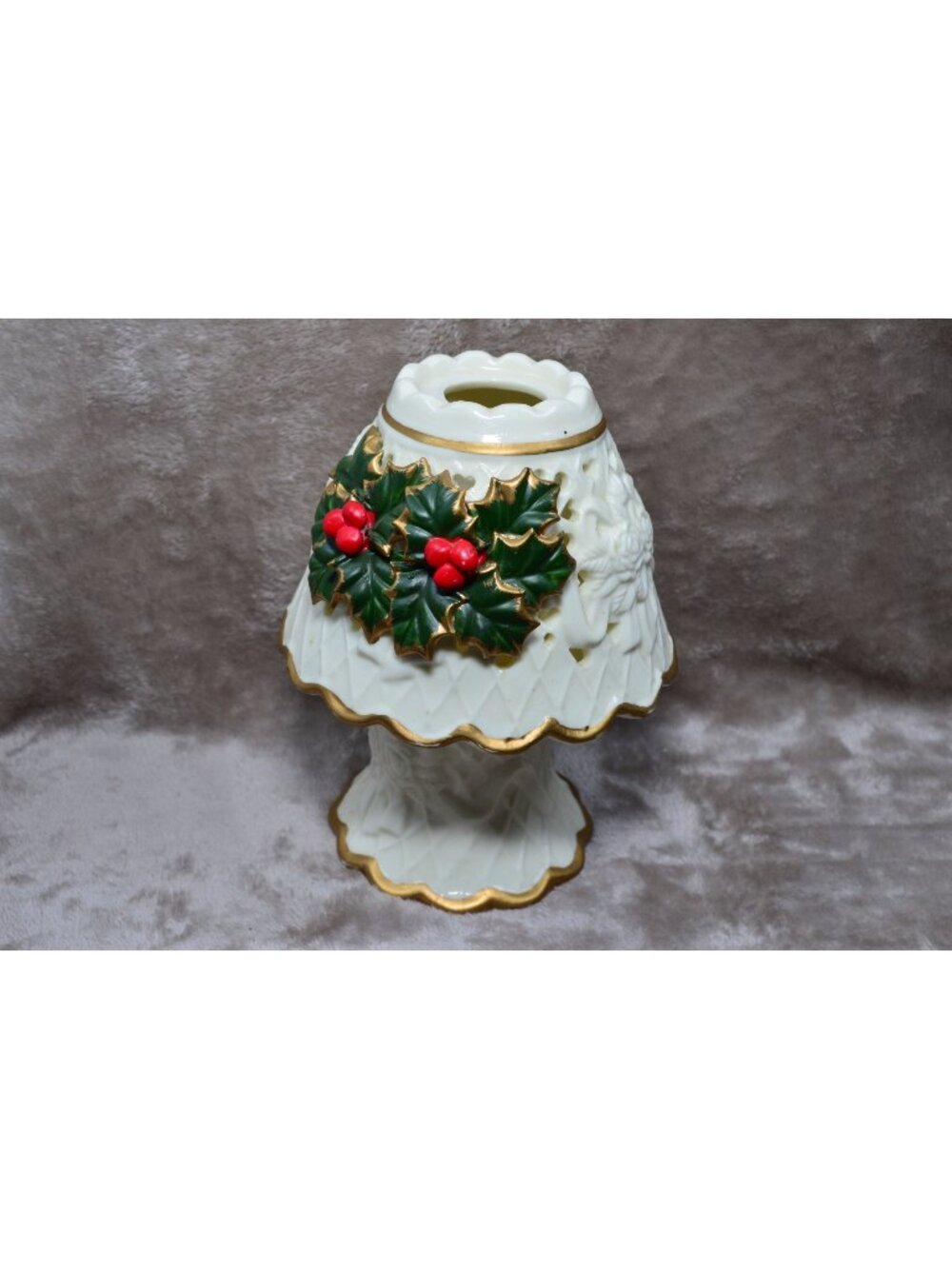 Vintage Holiday Christmas Porcelain  Fairy Lamp Light Lattice Holly Victorian